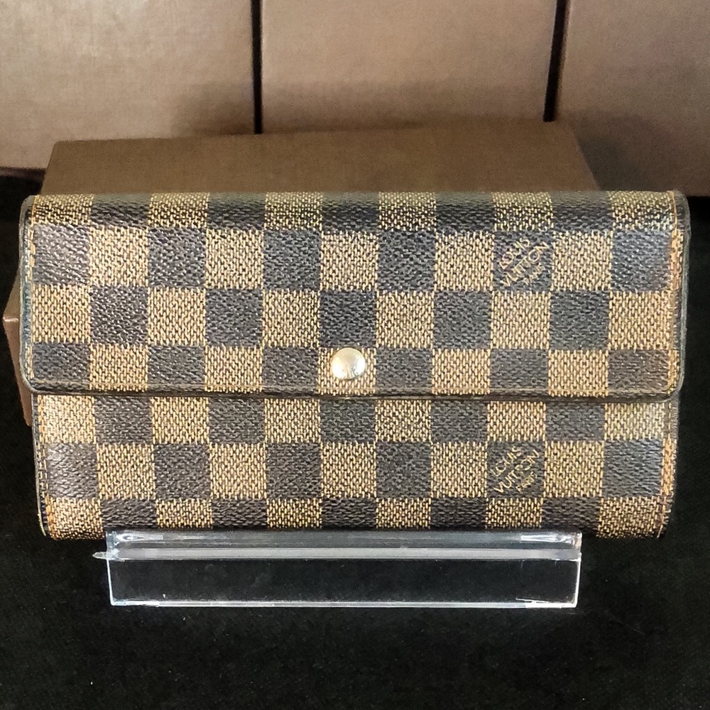 LOUIS VUITTON Damier Ebene Long Snap Coated Canvas Wallet Authentic CA4088